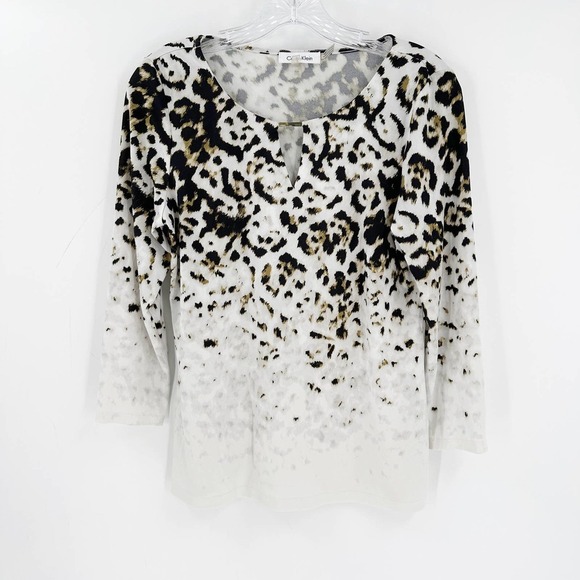 Calvin Klein Leopard Ombre 3/4 Sleeve Career Blouse - Picture 1 of 11